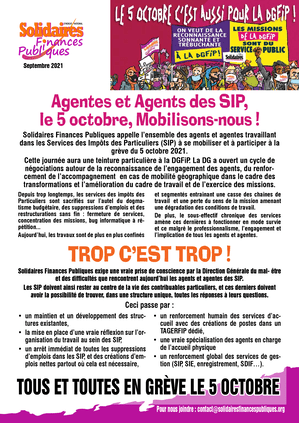 Tract : Agentes et Agents des SIP, le 5 octobre, Mobilisons-nous&nbsp;!