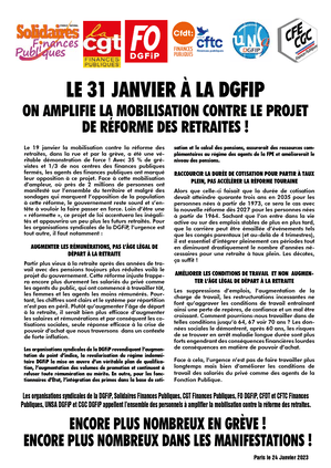 Tract intersyndical : Le 31 janvier à la DGFiP on amplifie la mobilisation contre le projet de réforme des retraites !